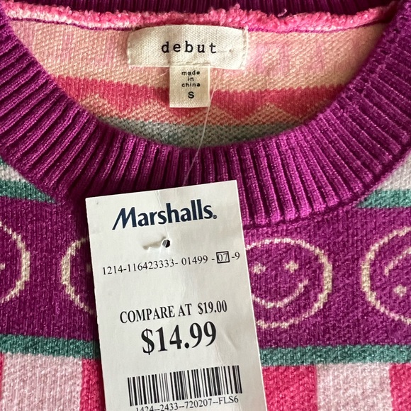 Debut Pink and Purple Women’s Short Sleeve Sweater - Picture 4 of 7